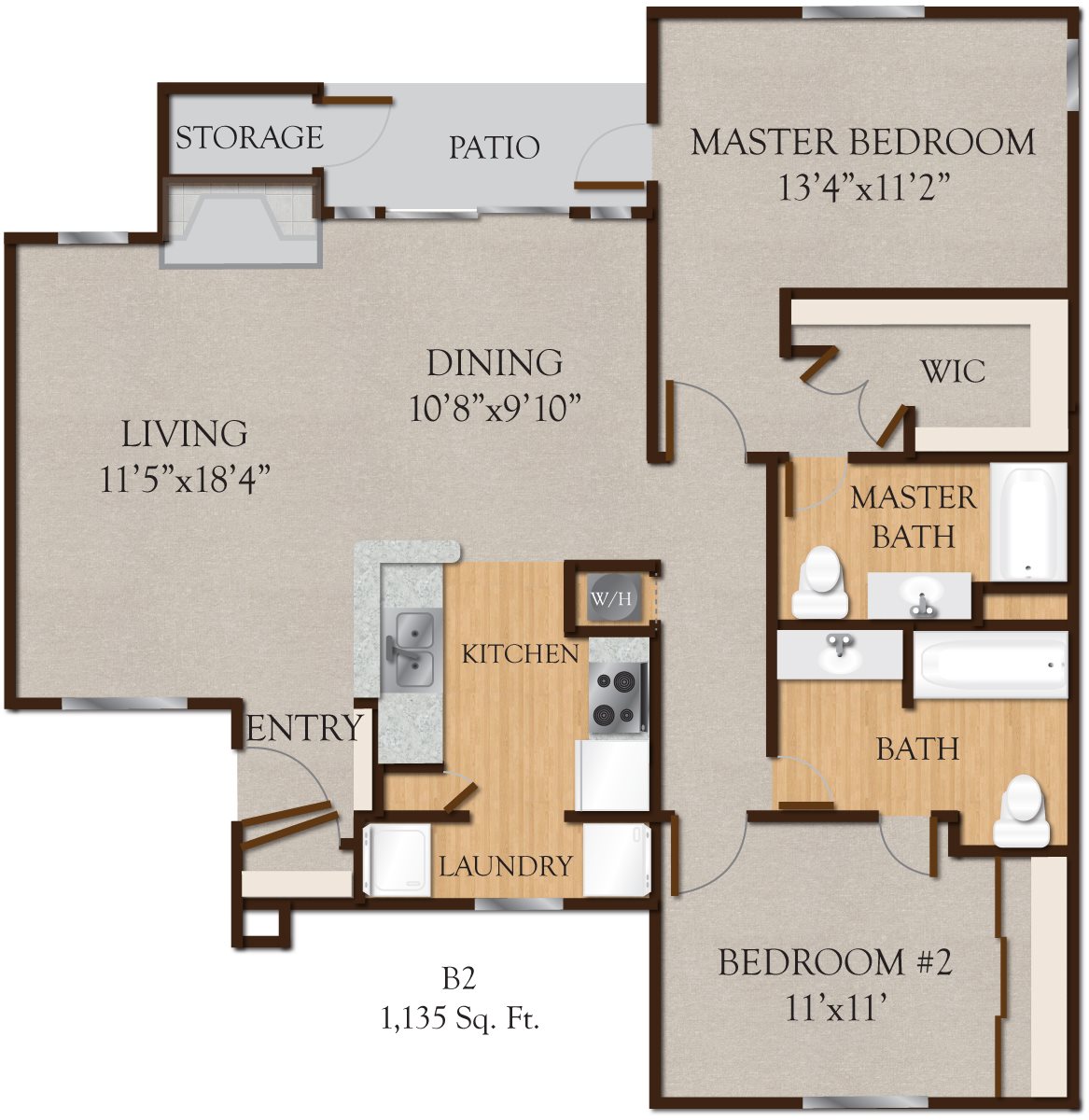 B2 Two Bedroom/ Two Bath Bedroom | The Preserve at Westover Hills San Antonio Apartments|